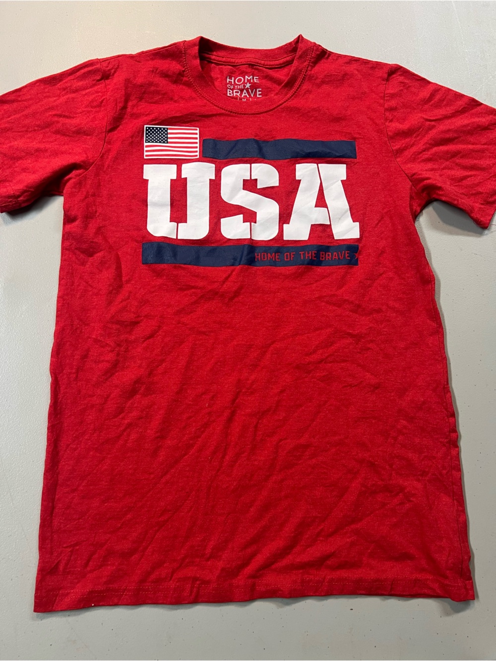 Home of the Brave USA American Flag Graphic T-Shirt Red Men’s Medium